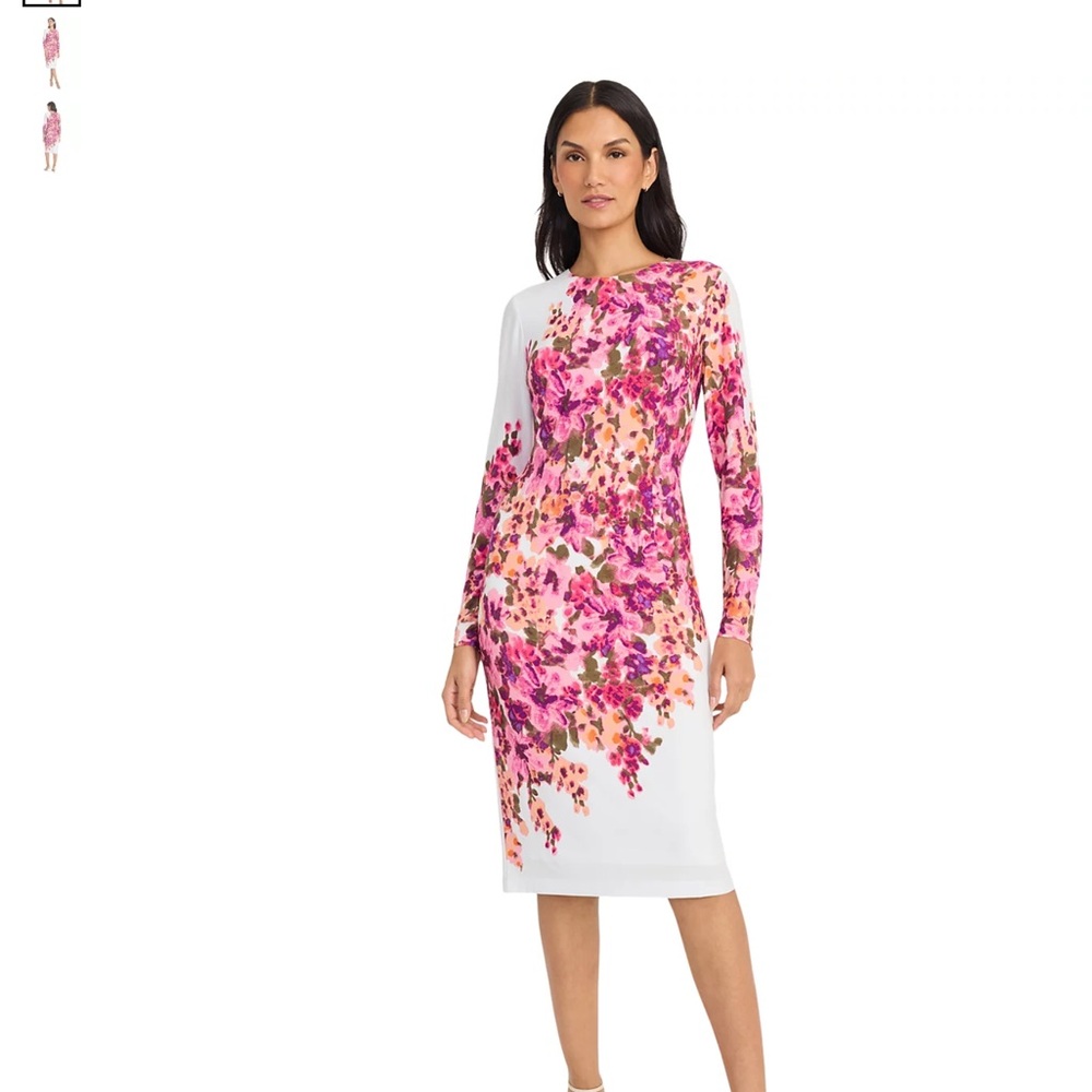 Maggy London Asymmetrical Pink and White Sheath Dress